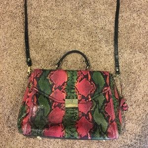 Brahmin Read/Green Python print computer bag, S